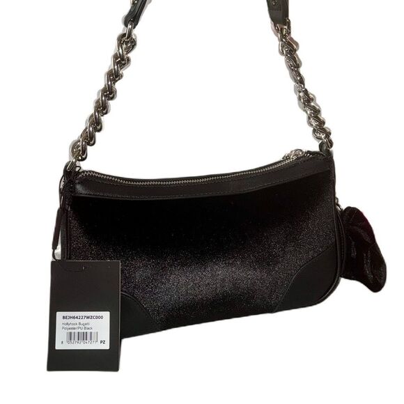 Juicy Couture Black Velour Hollyhock Chain Link Strap Shoulder Bag w/ Mini Pouch - Picture 9 of 16